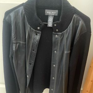 nine west large black leather and cloth jacket
